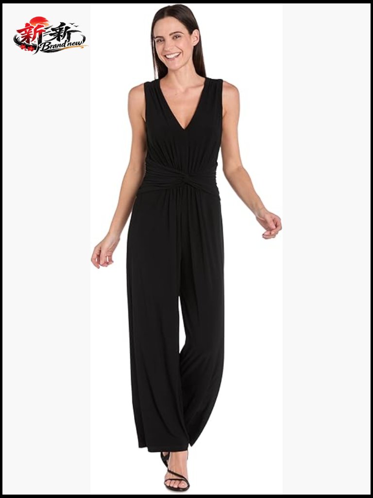 Sleeveless V-Neck Jumpsuit With Twist Waist Detail And Wide-Leg Silhouette